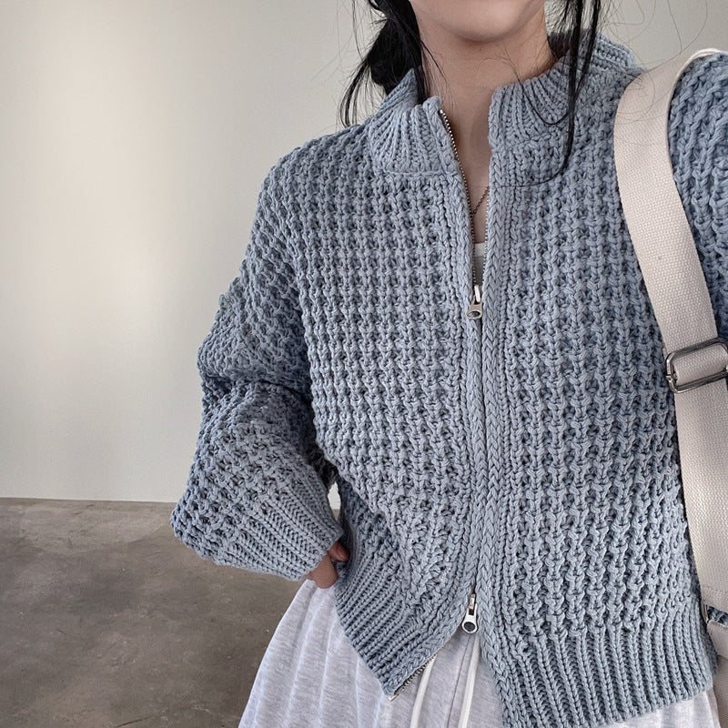 Fashion Vintage Zipper Sweater Coat For Women