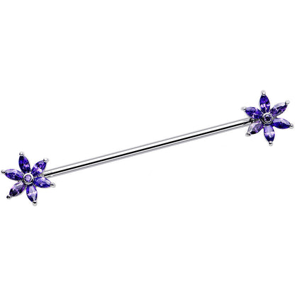 14G Purple CZ Pimpernel Flower Ends Industrial Barbell 40mm