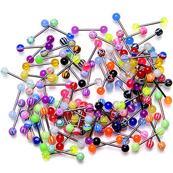 UV Acrylic Ball Steel Barbell Tongue Ring Set of 100