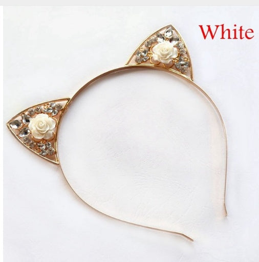 Alloy Diamond Rose Cat Ears Headband