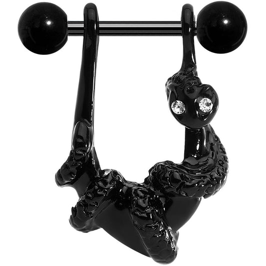 16G 3/8 Black Plated Coiled Snake Right Dangle Cartilage Earring
