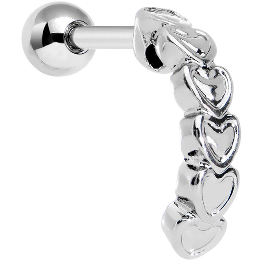 16G 1/4 Stainless Steel Falling Hearts Tragus Cartilage Earring