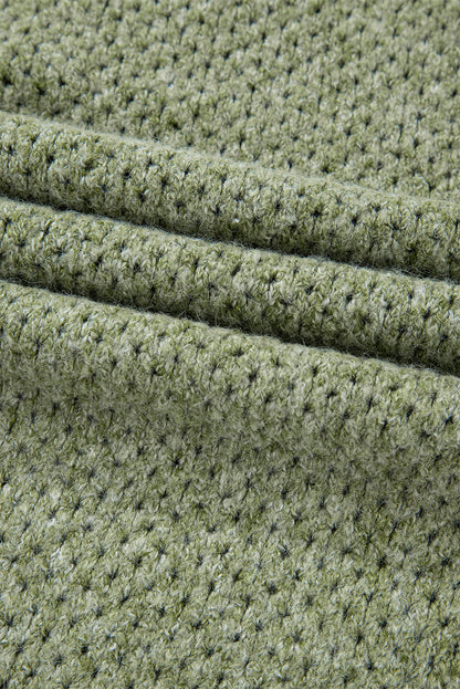Solid Eyelet V-Neck Drop Shoulder Sweater