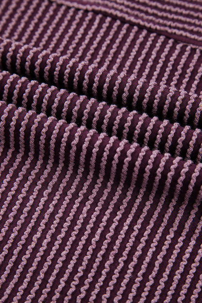 Plain Corded Knit Mock Neck T-Shirt