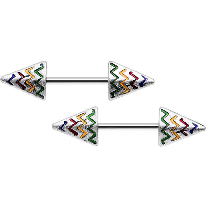 14G 9/16 Rainbow Chevron End with an Arrow Nipple Ring Set