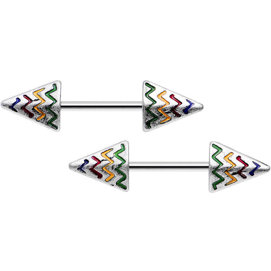 14G 9/16 Rainbow Chevron End with an Arrow Nipple Ring Set