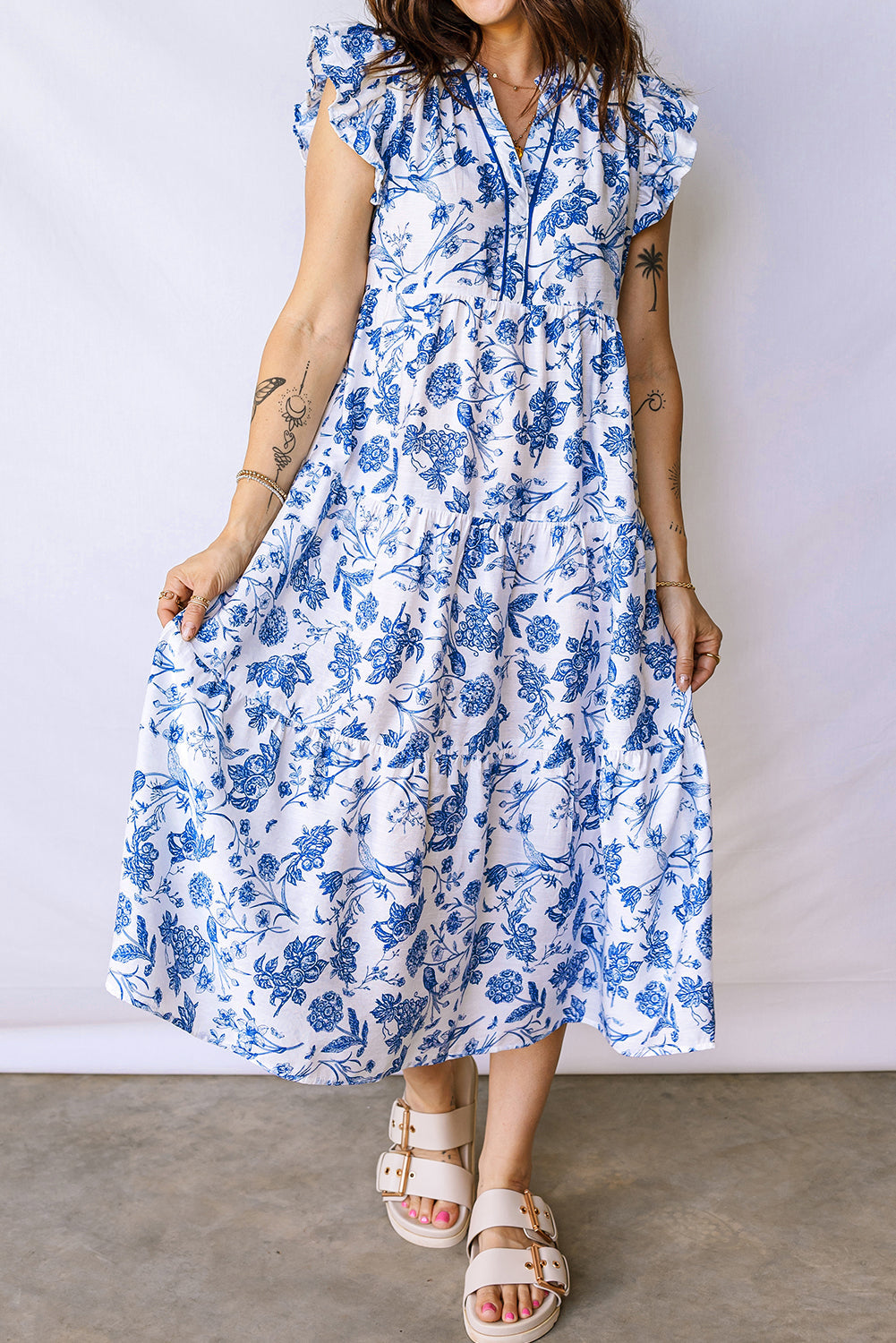Floral Ruffled Tiered Midi Dress
