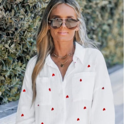 Casual Sun-proof Heart Printing Loose And Comfortable Shirt