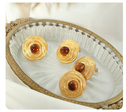 European American Tigereye Gold Earrings