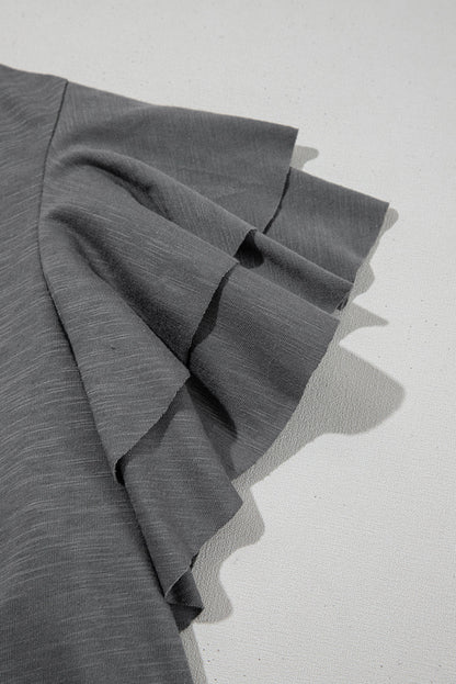 Solid Layered Ruffle Short Sleeve Round Neck Top