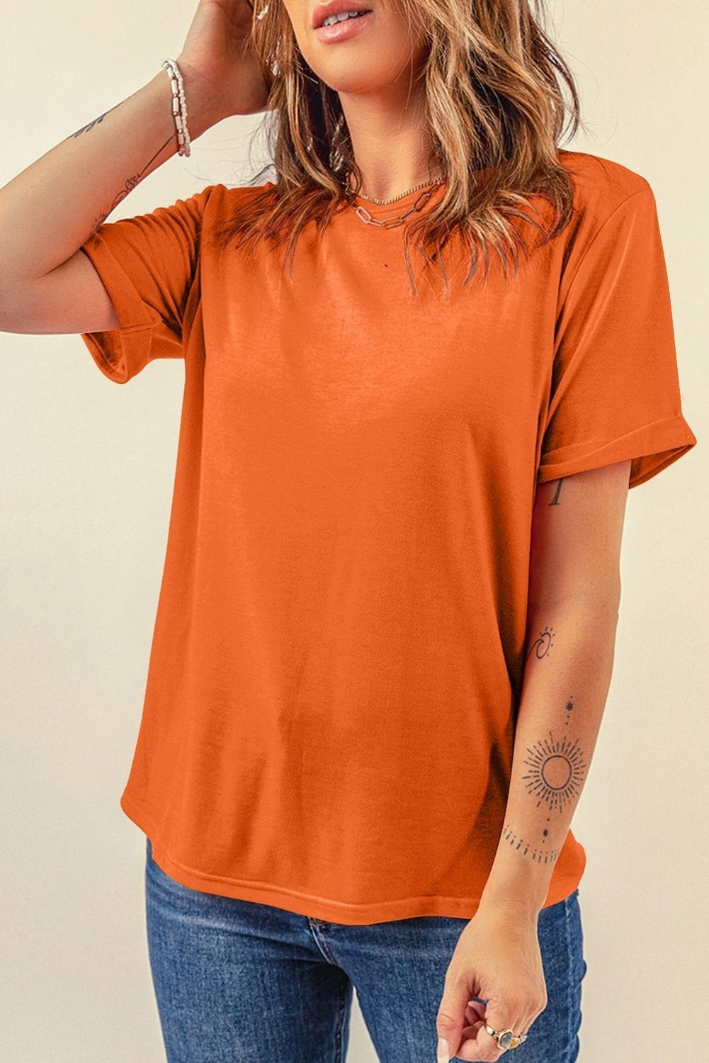 Solid Short Sleeve Crew Neck Tee