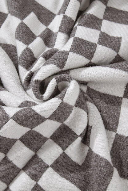 Checker Round Neck Drop Shoulder Sweater