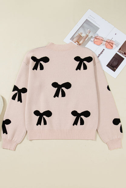 Bow Pearl Embellished Drop Shoulder Sweater