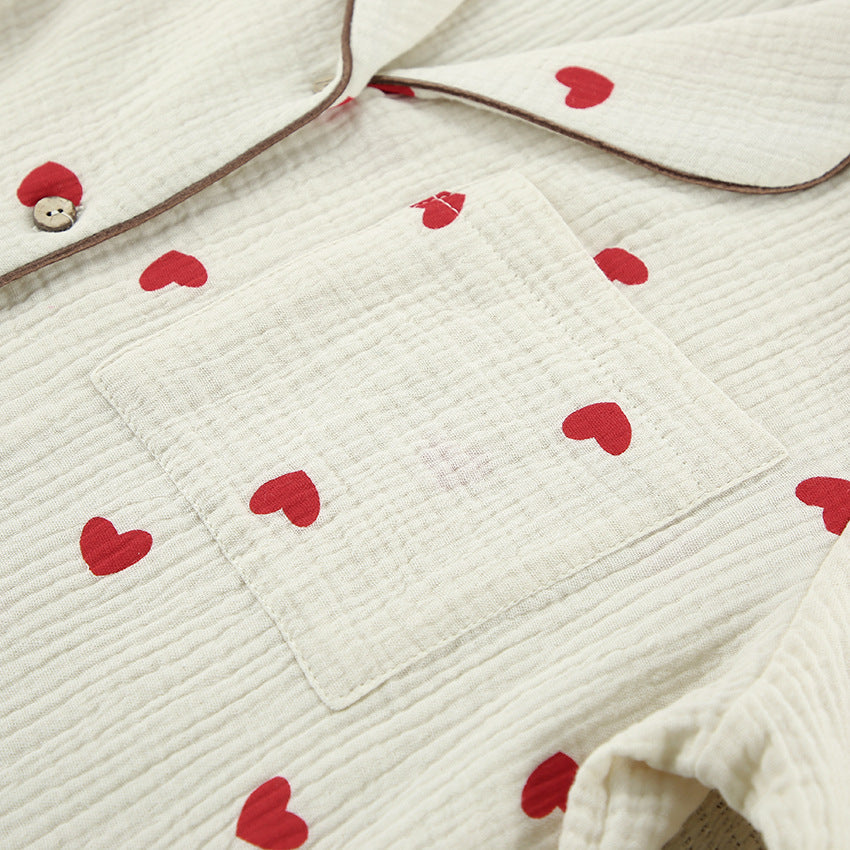 Heart Print Cotton Pajamas Cardigan