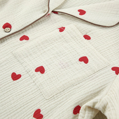 Heart Print Cotton Pajamas Cardigan