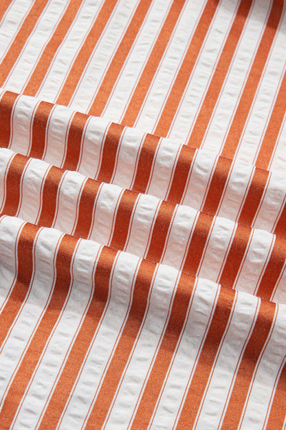 Stripe Pinch V-Neck Turn-Up Mini Dress