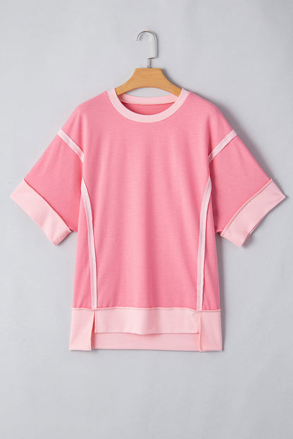 3/4 Sleeve Raw Seam High-Low Side Top