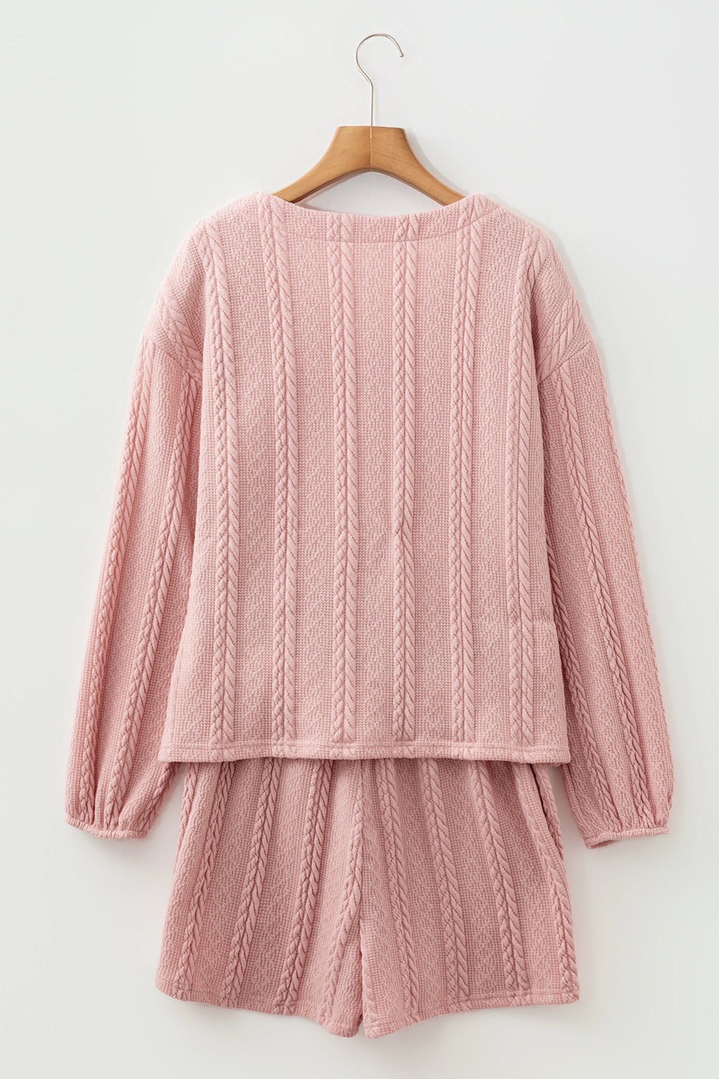 V-Neck Cable Knit Cardigan and Shorts Set