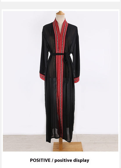Women's Chiffon Embroidered Loose Beach Cover-up Swimsuit Sun Protection Cardigan