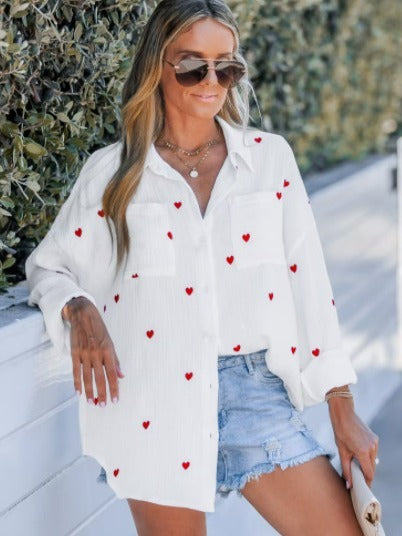 Casual Sun-proof Heart Printing Loose And Comfortable Shirt