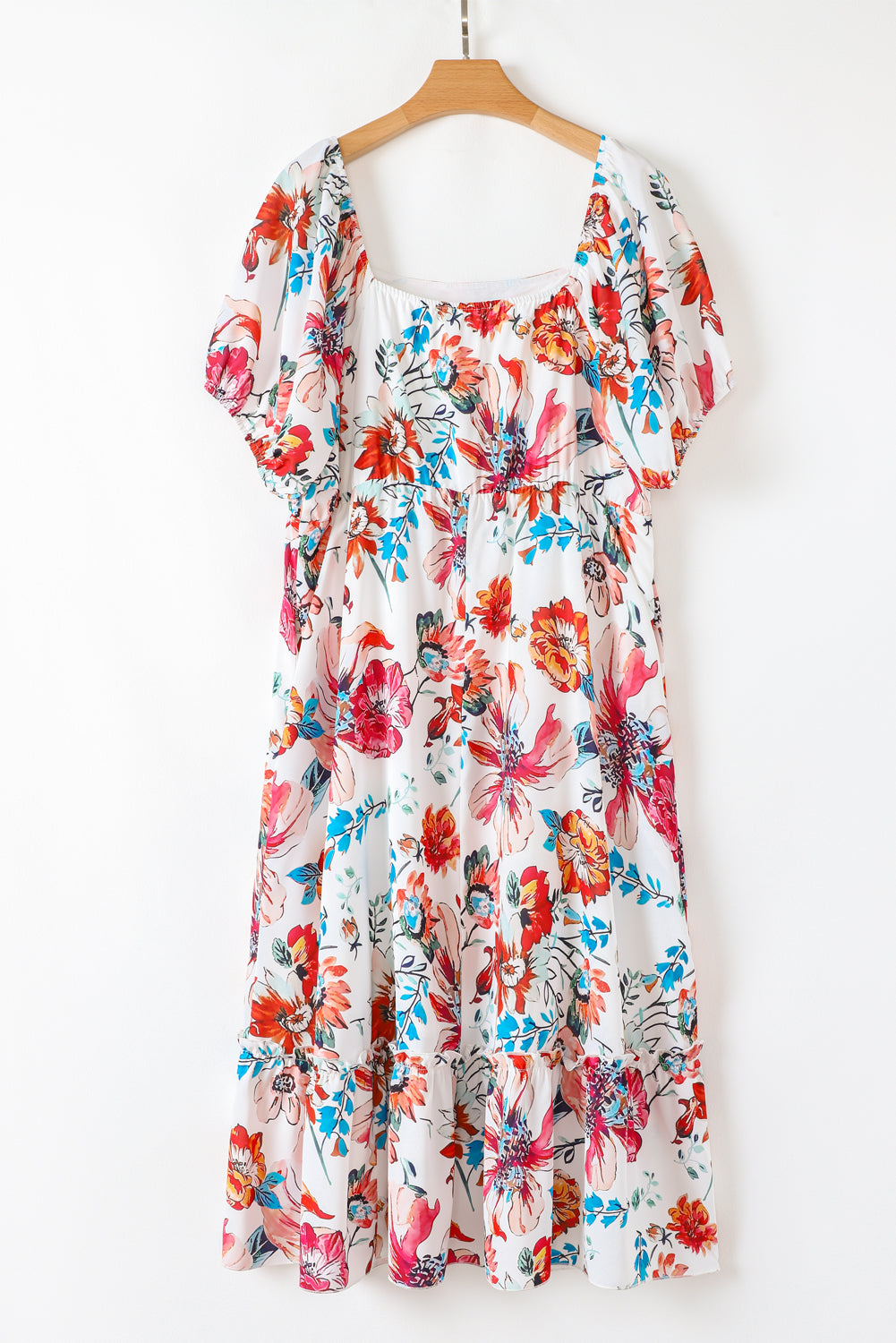 Plus Size Floral Puff Sleeve Flowy Dress