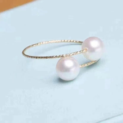 18K Gold Pearl Elastic Adjustable Ring