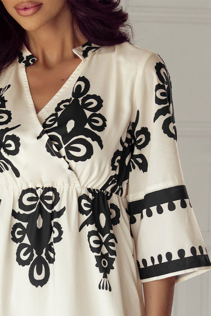 Western Geometric 3/4 Sleeve Midi Dress