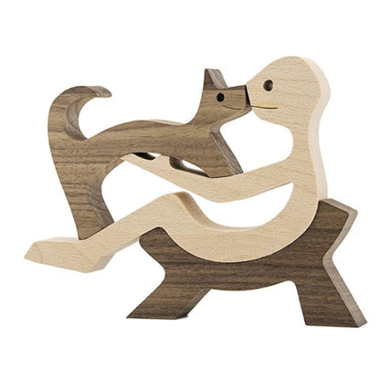 DIY Wooden Dog Figurine Sculpture Home Decor
