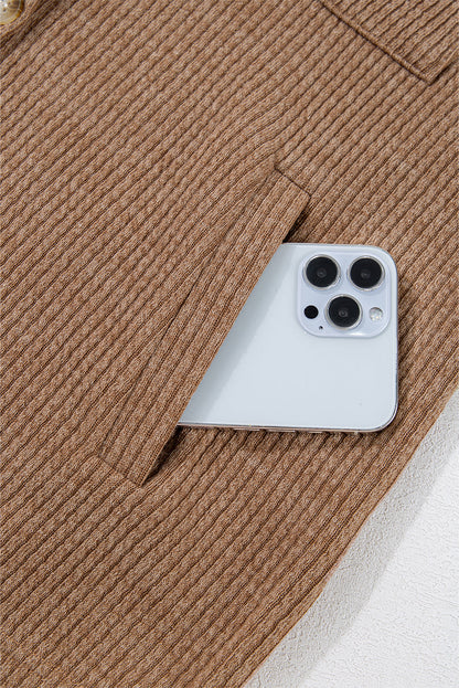 Solid Corduroy Button-Up Long Sleeve Jacket