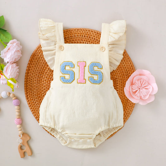 Infant Toddler Towel Embroidery Lace Shoulder Strap Rompers Jumpsuit