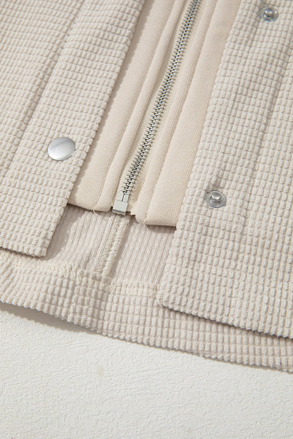 Textured Knit Pocketed Drawstring Hooded Jacket