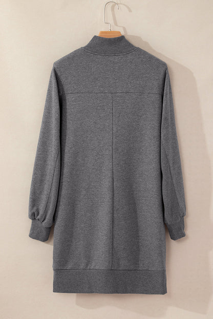 Solid Ribbed Patchwork Pocketed Sweatshirt Dress