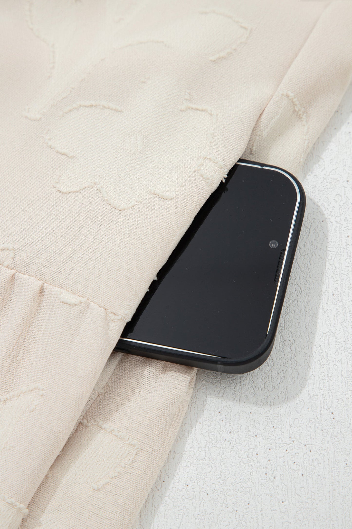 Long Sleeve Notch Jacquard Tiered Mini Dress