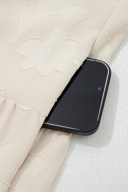 Long Sleeve Notch Jacquard Tiered Mini Dress