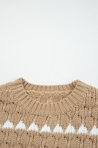 Colorblock Textured Knit Puff Sleeve Sweater