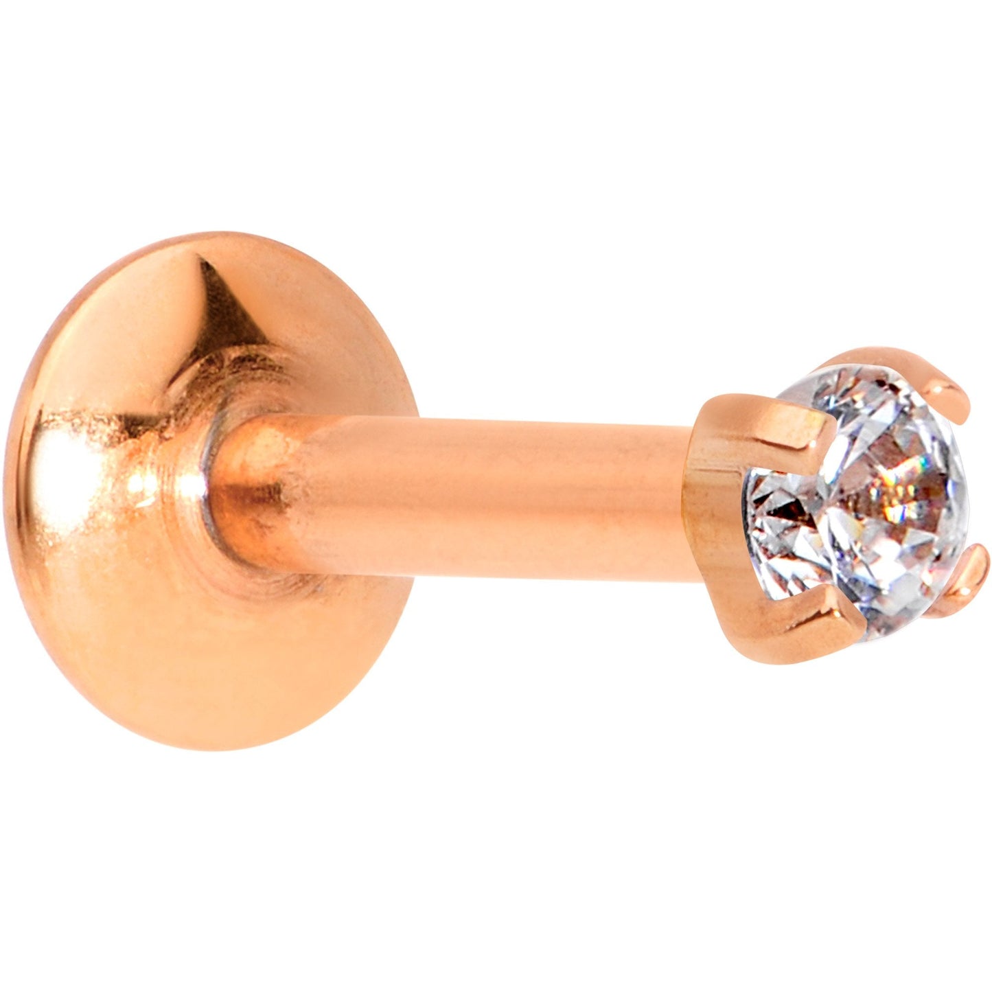 Body Candy Rose Gold Titanium Steel Clear 2mm Accent Internally Threaded Labret Monroe 16G 1/4