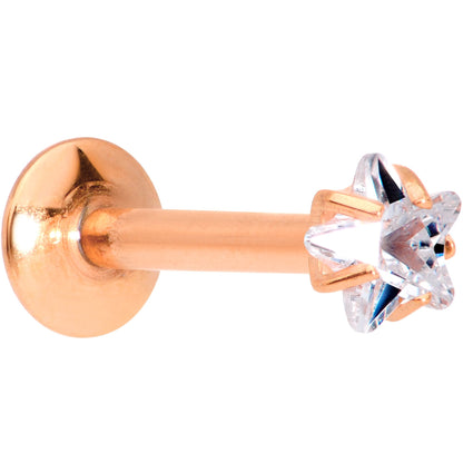 5/16 Clear Star CZ Gem Rose Gold PVD Internally Threaded Labret Monroe