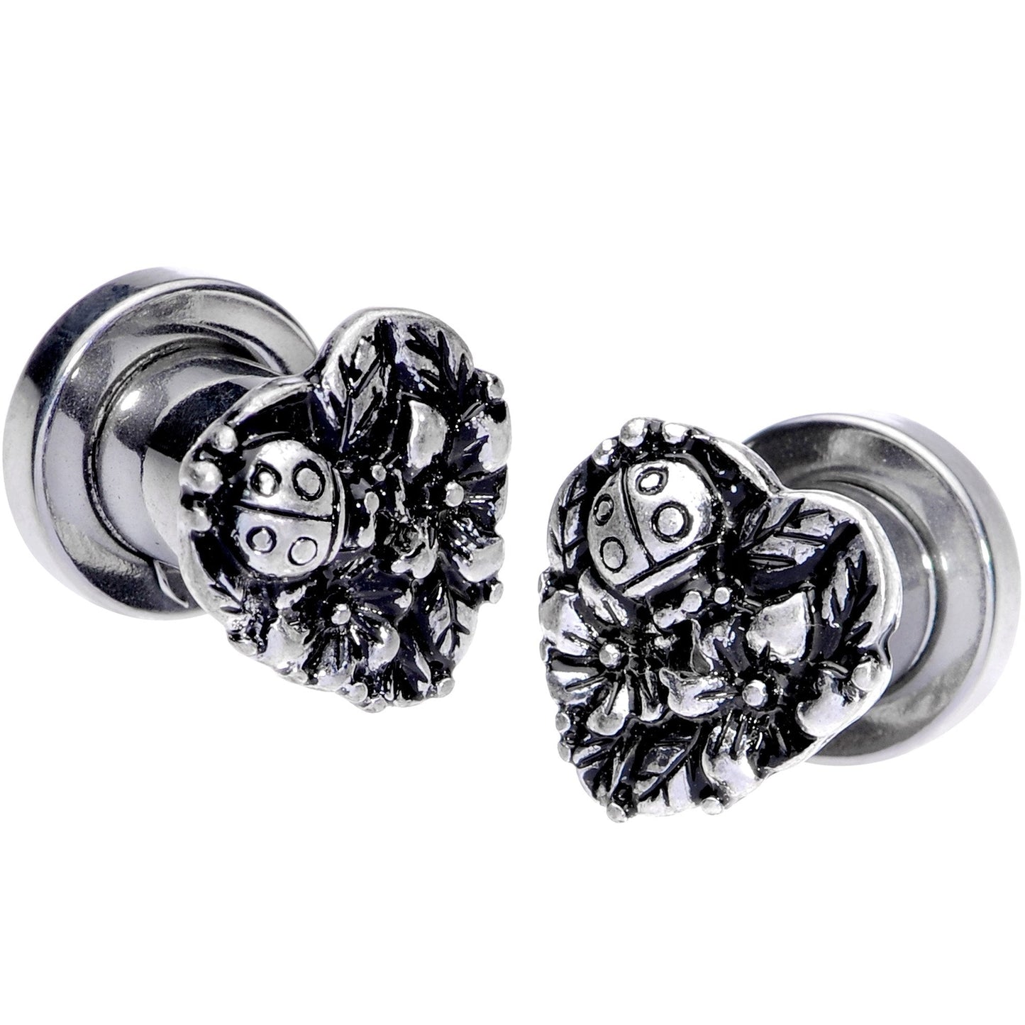 Ladybug Heart Screw Fit Tunnel Plug Set 6mm to 16mm