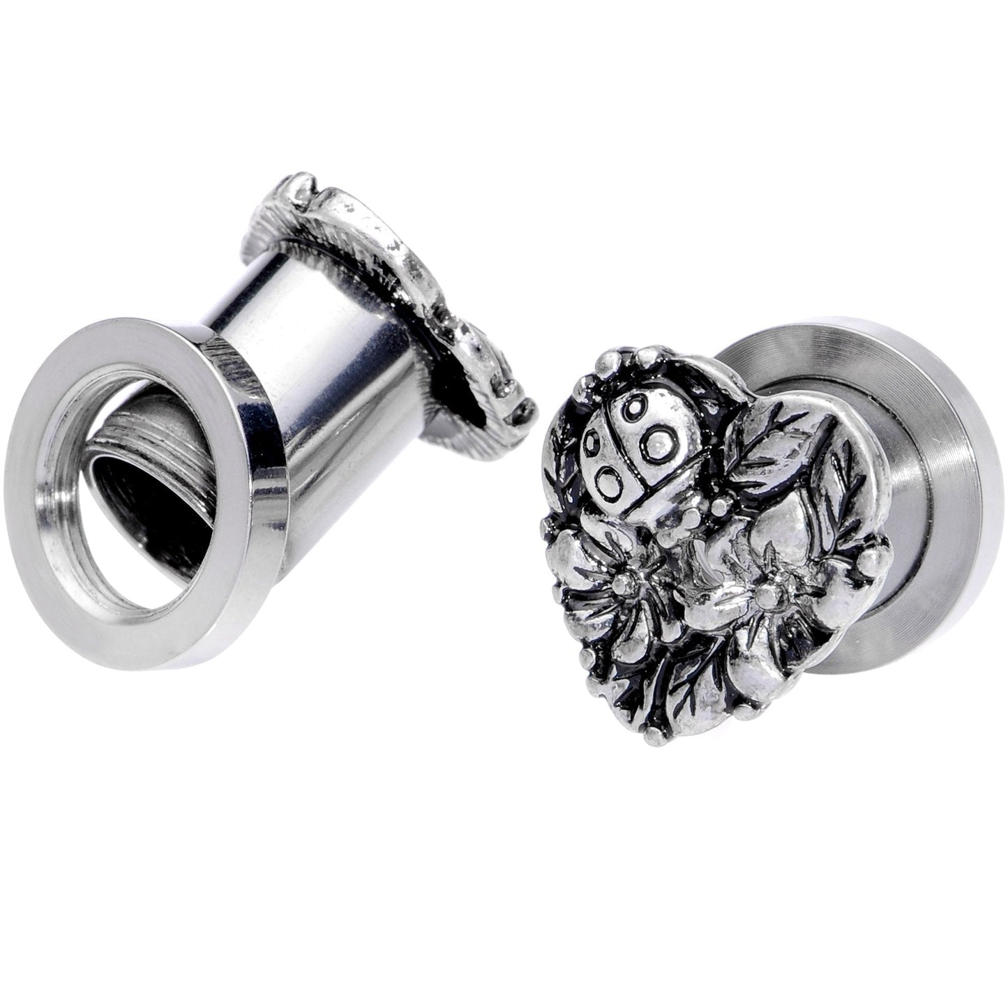 Ladybug Heart Screw Fit Tunnel Plug Set 6mm to 16mm
