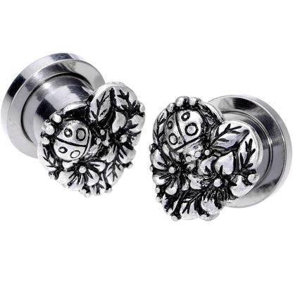Ladybug Heart Screw Fit Tunnel Plug Set 6mm to 16mm