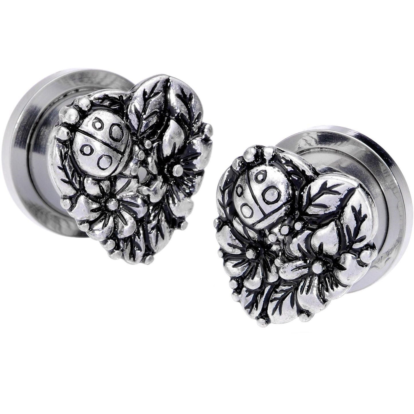 Ladybug Heart Screw Fit Tunnel Plug Set 6mm to 16mm