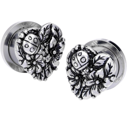 Ladybug Heart Screw Fit Tunnel Plug Set 6mm to 16mm