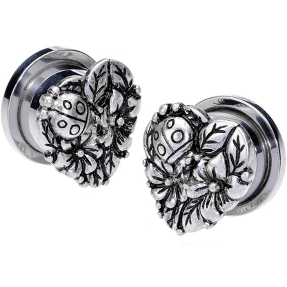 Ladybug Heart Screw Fit Tunnel Plug Set 6mm to 16mm