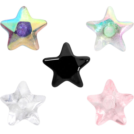 16G 1/4 Multi Color Star Gem Cartilage Tragus Earring Five Pack Set