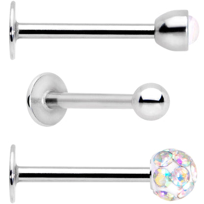 16G 3/8 Aurora Press Fit Faux Opal Labret Monroe Tragus 3 Pack Set