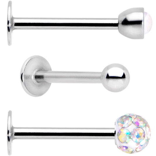 16G 3/8 Aurora Press Fit Faux Opal Labret Monroe Tragus 3 Pack Set