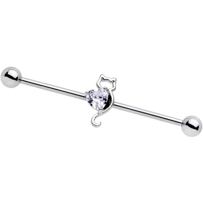 14G Clear Gem I Heart Kitty Cat Cats Industrial Barbell 38mm