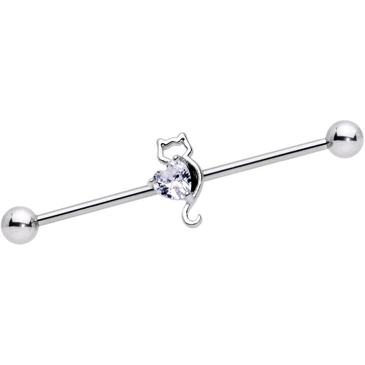 14G Clear Gem I Heart Kitty Cat Cats Industrial Barbell 38mm