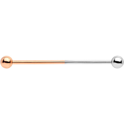 14G Rose Gold Tone and Steel Two Tone Industrial Barbell 38mm