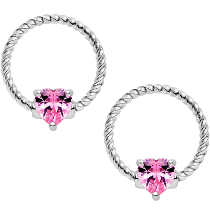 14G Pink CZ Gem Heart Twisted BCR Ring Barbell Nipple Ring Set